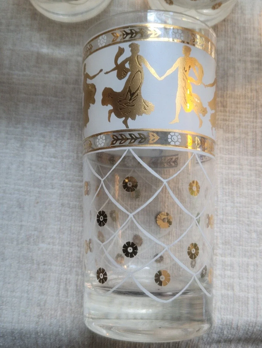 Vintage MCM Culver Style Roman Goddess Highball Glasses - 22k Gold Accent Set 6